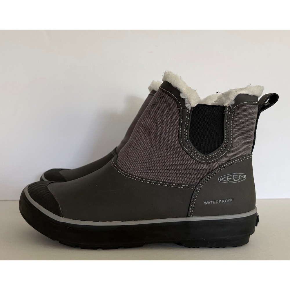 Keen Womens Elsa Chelsea Waterproof Winter Boots Sherpa Lined Gray Pull On 9